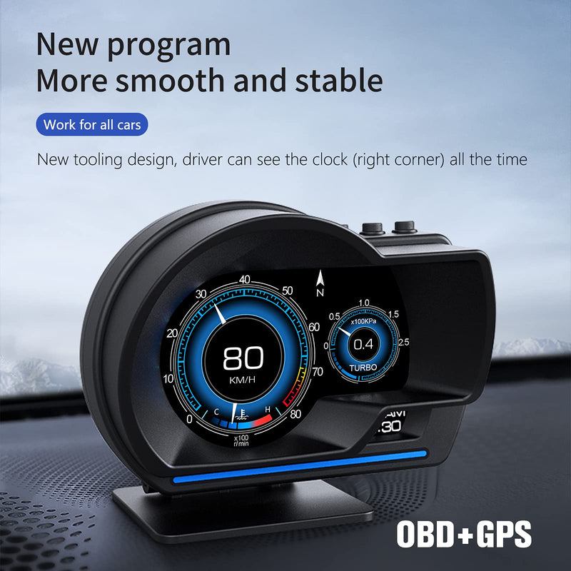 [Australia - AusPower] - wiiyii Car HUD Head Up Display P6, OBD+GPS Smart Gauge, Works Great for All Cars 