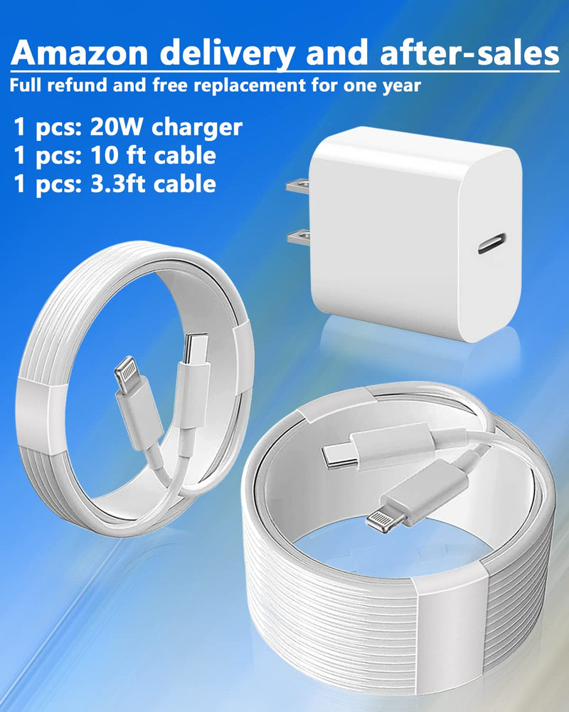 [Australia - AusPower] - iPhone 13 12 11 Fast Charger [Apple MFi Certified],10ft and 3.3ft Long Fast Charging Lightning Cable with 20W USB C Charger Block for iPhone13/13Pro Max/Mini/12 Promax/11/11Pro/XS/Max/XR/X/8Plus,iPad 