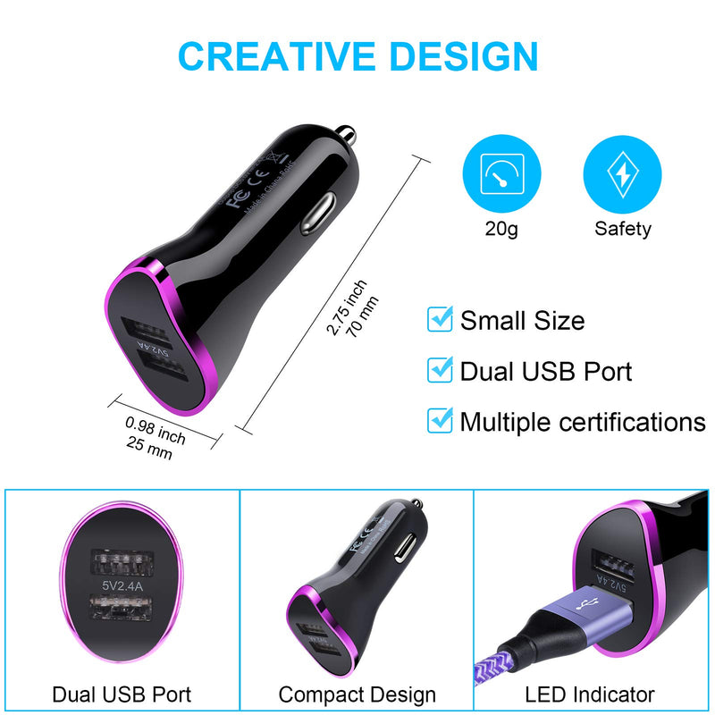 [Australia - AusPower] - Car Charger Adapter, Wall Plug Charging Cube with 2Pcak Type C Charger Cable Cord for LG Stylo 6/5/4 G8 G7 G6 V60 V50 V40 V35 ThinQ, Samsung Galaxy S22 S21 S20 Note 20 A20 A10E, Pixel 6 Pro/5/4XL/3A Purple(Wall Charger+Car Charger+TC) 
