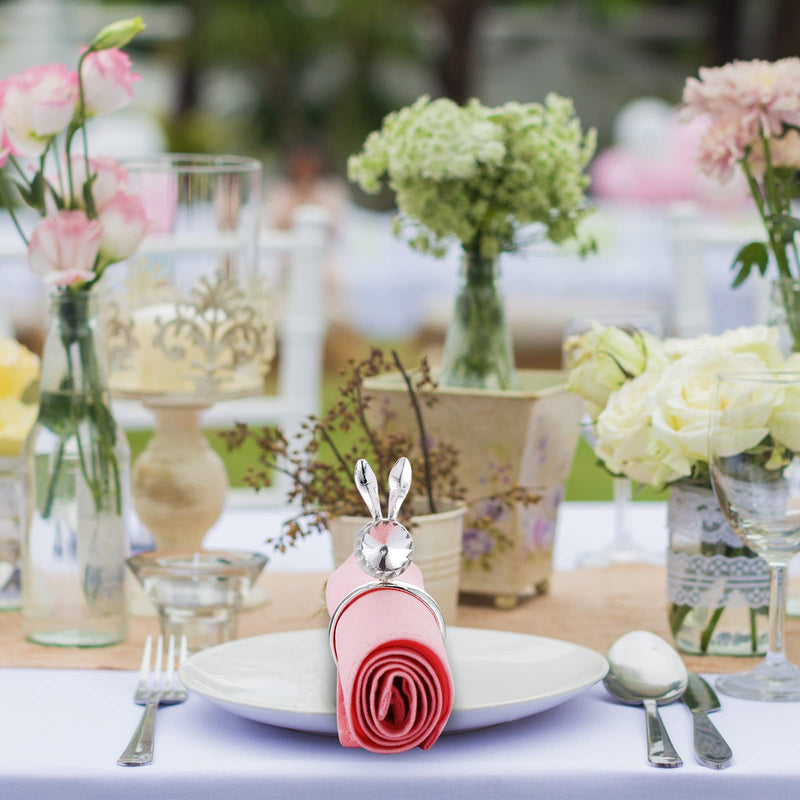 [Australia - AusPower] - 8 Pieces Bunny Napkin Ring Easter Serviette Rings Holder Buckle Easter Napkin Ring Bunny Ear Napkin Rings Metal Alloy Crystal Napkin Ring for Easter Table Decor (Silver,Lovely Style) Silver Lovely Style 