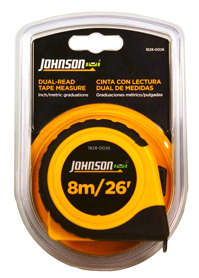 [Australia - AusPower] - Johnson Level & Tool 1828-0026 Metric/Inch Power Tape, 8m/26', Black/Yellow, 1 Tape 