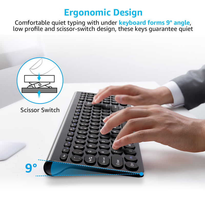 [Australia - AusPower] - LeadsaiL Wireless Keyboard and Mouse Combo, 2.4G Cordless Mouse and Keyboard Set with Numeric Keypad, Ultra-Slim, Compact, Quiet, for Windows, Mac, Computer, Desktop, PC, Notebook, Laptop Black-Retro Key Cap 