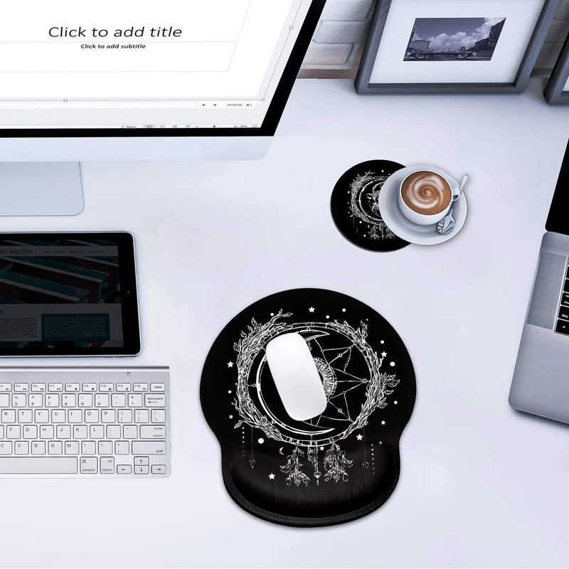 [Australia - AusPower] - Ergonomic Mouse Pad Wrist Support and Cute Coffee Coaster, Celestial Theme Sun with Crescent Moon Design Wrist Rest Mousepad, Pain Relief Wrist Mouse Pads for Computer Laptop Home Office Bos-wrist Mp-15 