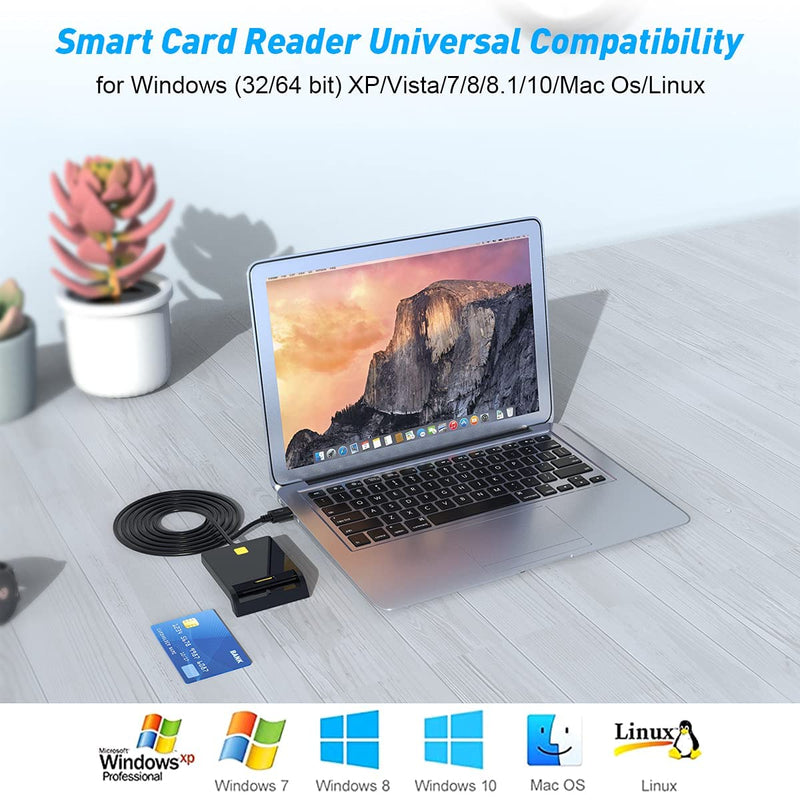 [Australia - AusPower] - CAC Reader, CAC Card Reader Military, SIM Card Reader, DOD Military USB Common Access CAC Smart Card Reader for SIM/ID/Smart/Credit Card Reader Compatible with Windows, Mac OS and Linux Black 