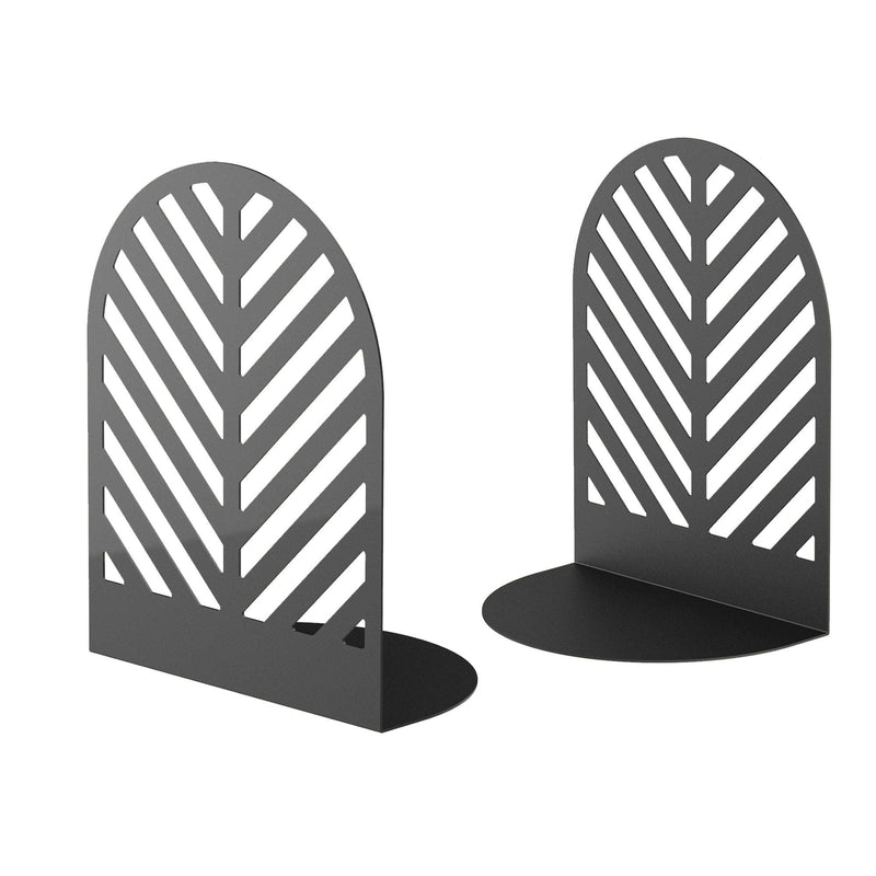 [Australia - AusPower] - QiMing Leaf Bookends for Heavy Books,1 Pair Metal Book Holders for Office Shelves Adults & Kids Gift(Black) Black 