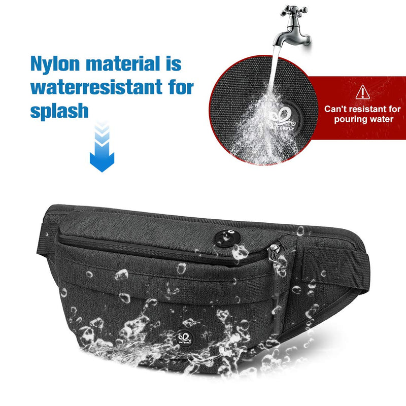 [Australia - AusPower] - WATERFLY Fanny Pack for Men Women Water Resistant Large Hiking Waist Bag Pack Carrying All Phones for Running Walking Traveling Black 