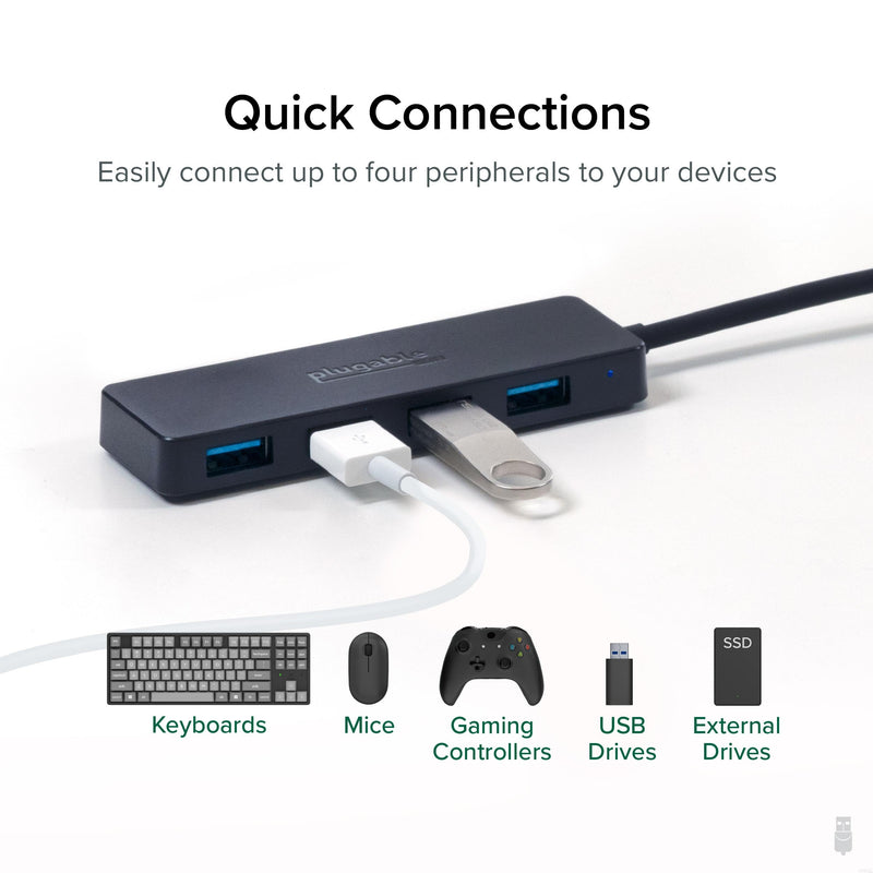 [Australia - AusPower] - Plugable USB C to USB Adapter Hub, 4 Port USB 3.0 Hub, USB Splitter for Laptop, Compatible with Windows, MacBook Pro/Air, iPad Pro, Surface Pro, Chromebook, Linux, Android, Charging Not Supported USB-C 