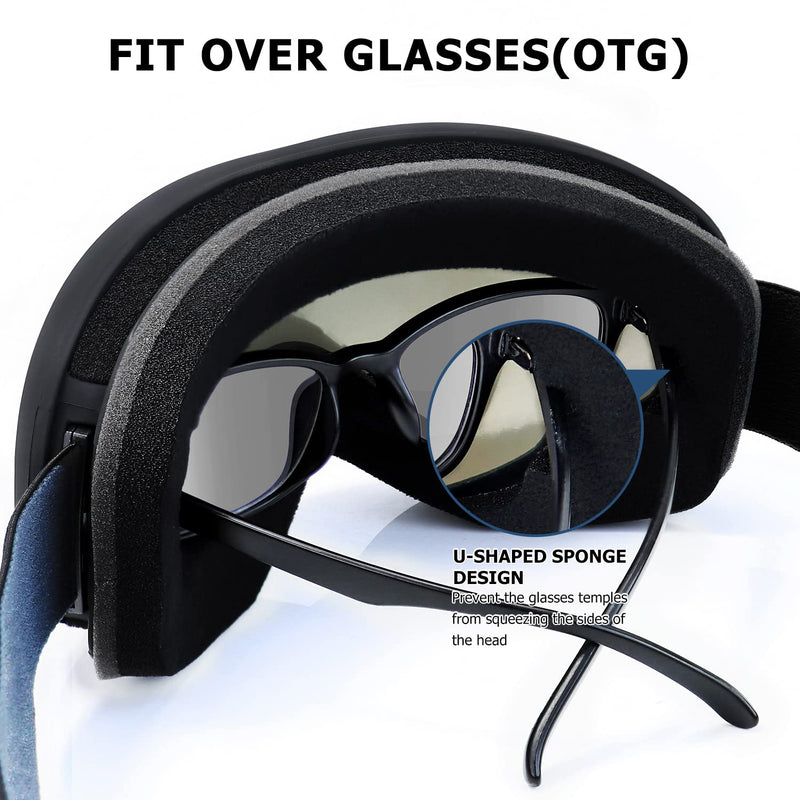 [Australia - AusPower] - AVV OTG Ski Goggles for Men Women With Anti-Fog Dual Layer lens, UV400 Snow Goggle for Snowboarding Snowmobiling Skating Black&grey Colorful Green Lens 