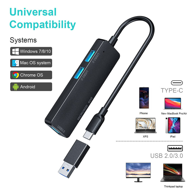 [Australia - AusPower] - USB C Hub 5 in 1 USB C to 3.0 Splitter with 1 USB 3.0 Port, 2 USB 2.0 Port,SD/TF Card Reader, and USB A 3.0 Adapter Compatible for MacBook Pro, Chromebook, ipad, XPS, and USB C&USB Adevices 