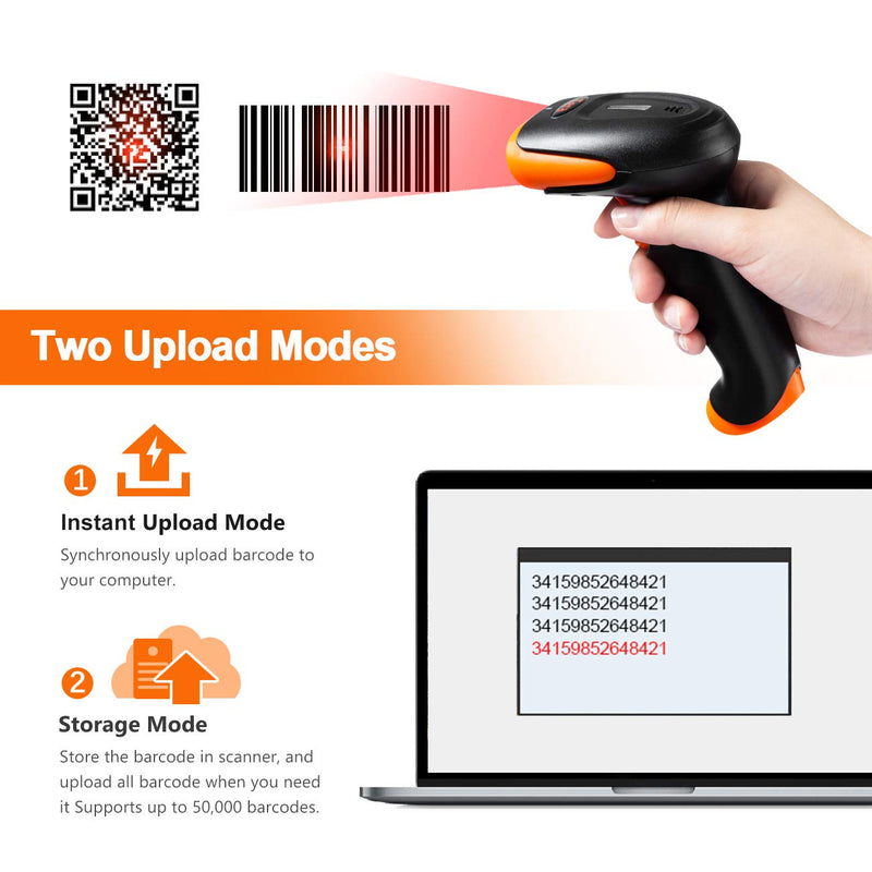 [Australia - AusPower] - Tera Wireless 2D QR Barcode Scanner with Stand, 3 in 1 Compatible with Bluetooth & 2.4GHz Wireless & USB Wired Barcode Reader Handheld Bar Code Reader HW0001 