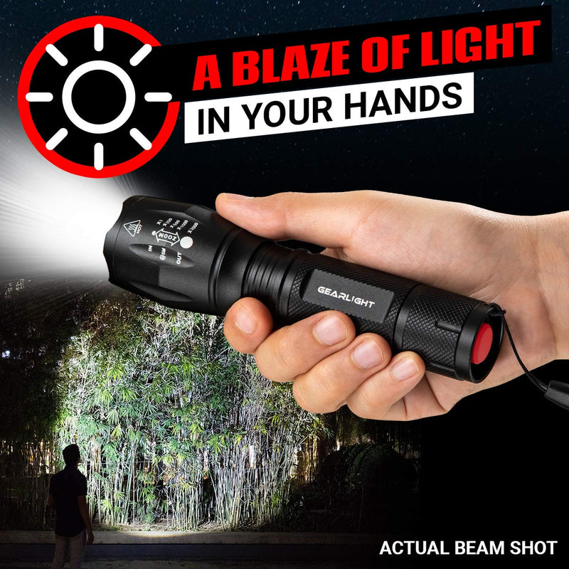 [Australia - AusPower] - GearLight LED Flashlight Pack -2 Bright, Zoomable Tactical Flashlights with High Lumens and 5 Modes for Emergency and Outdoor Use -Camping Accessories -S1000 