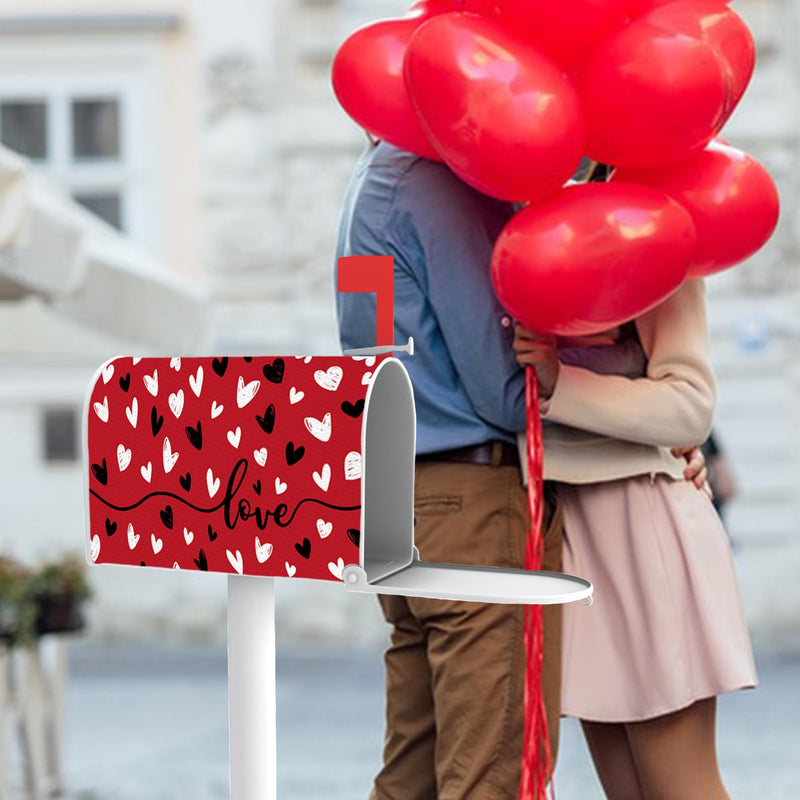 [Australia - AusPower] - FBCOO Valentine's Day Red Mailbox Cover Magnetic Standard Size 21"x19", Black White Love Heart Decorative Post Letter Box Wrap Decor, Anniversary Wedding Holiday Garden Yard Outdoor Decoration Black and White Hearts 