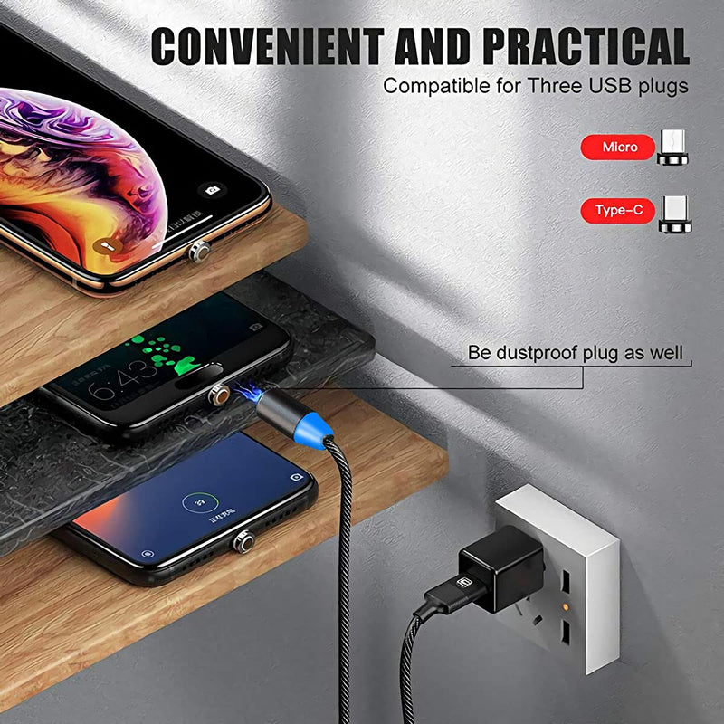 [Australia - AusPower] - Utotrip Magnetic Charging Cable,(5-Pack,1ft/3ft/6ft/6ft/10ft) Magnetic Phone Charger,2-in-1 USB Magnetic Cable Compatible Micro USB,Type C(Black,Gen 1) 