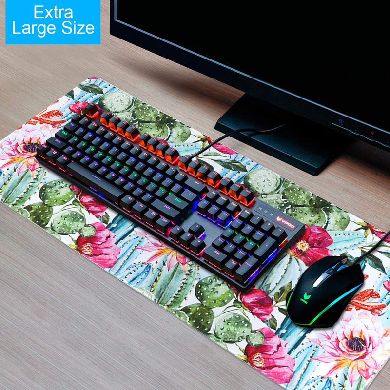 [Australia - AusPower] - Anyshock Desk Mat, Extended Gaming Mouse Pad 35.4" x 15.7" XXL Keyboard Laptop Mousepad with Stitched Edges Non Slip Base, Water-Resistant Computer Desk Pad for Office and Home (Cactus) Green Cactus 