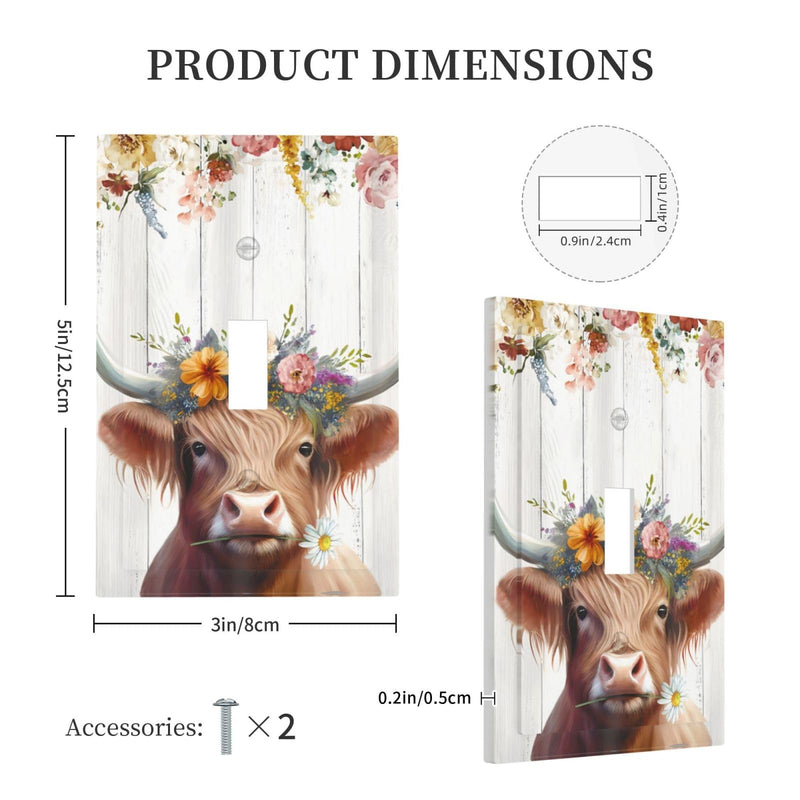 [Australia - AusPower] - Ukutarly Highland Cow Decorative Electrical 1 Gang Single Toggle Rustic Floral Wall Plate Farmhouse Light Switch Cover Faceplate Wallplate For Kitchen Home Office Room 