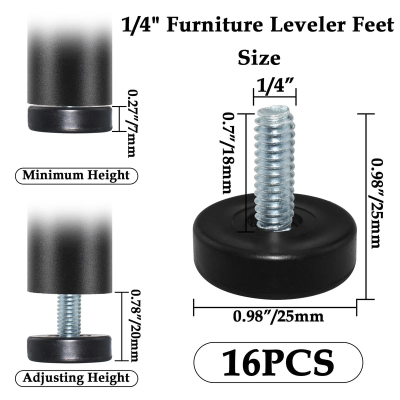 [Australia - AusPower] - Aifeier ET 1/4" Thread Furniture Leveling Feet, Adjustable Furniture Feet Threaded Screw in Glide Levelers for Chairs, Furniture Legs, Tables(1/4"-18), 16 Pcs 