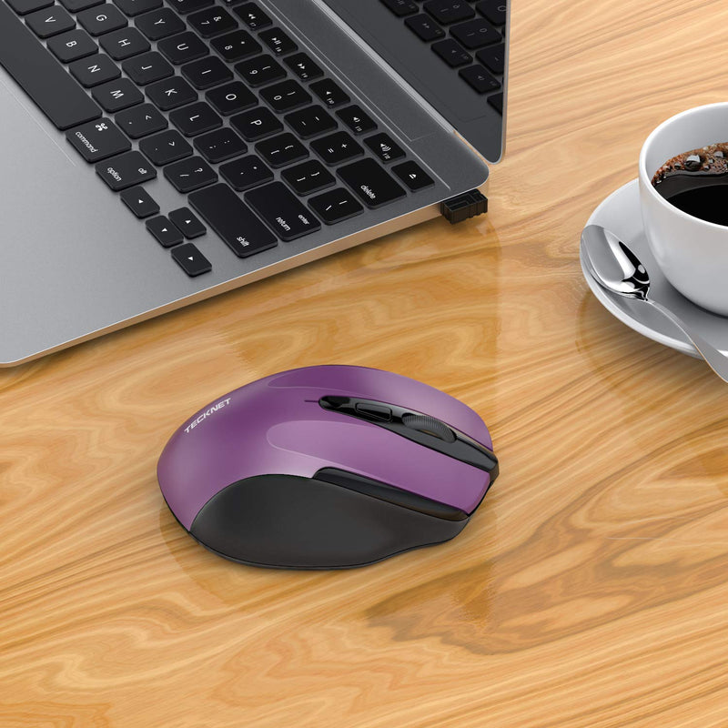 [Australia - AusPower] - Wireless Mouse, TECKNET Pro 2.4G Ergonomic Wireless Optical Mouse with USB Nano Receiver for Laptop,PC,Computer,Chromebook,Notebook,6 Buttons,24 Months Battery Life, 2600 DPI, 5 Adjustment Levels Purple 
