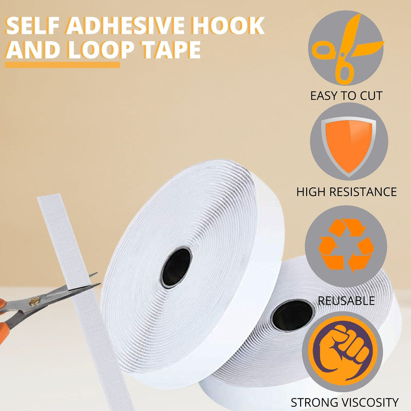 [Australia - AusPower] - 3/4 Inches Wide Hook and Loop Self Adhesive Tape Roll, Heavy Duty Strips, 16 Feet Long Sticky Back Fastener Self-Adhering Performance Flexible Breathable Wrap Tape (White) 