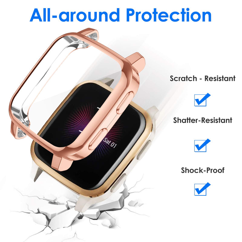 [Australia - AusPower] - EZCO 3-Pack Screen Protector Case Compatible with Garmin Venu Sq/Venu Sq Music, Full Coverage Soft TPU Case Protective Screen Cover Bumper Frame for Garmin Venu Sq GPS Smartwatch Black/Rose Gold/Clear 