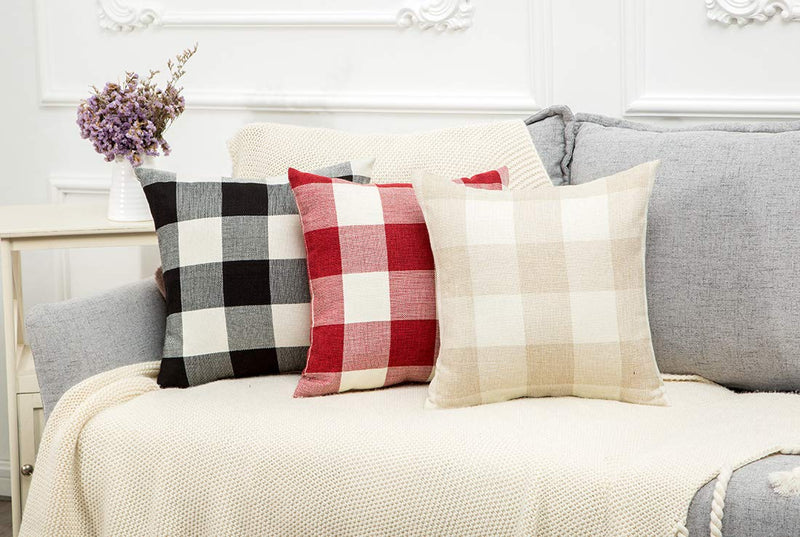 [Australia - AusPower] - MKLFBT Pack of 2 Farmhouse Decor Christmas Pillow Covers 18 x 18 Black White Buffalo Checked Plaids Fall Throw Pillow Covers Cushion Covers for Sofa Couch Outdoor Camping Plaids Black+white 2 pieces, 18''x18'' 