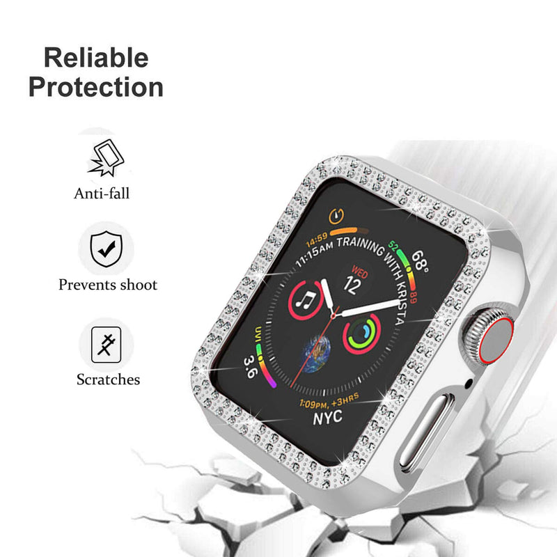 [Australia - AusPower] - 44mm Apple Watch Case, wootfairy Compatible iwatch Series SE/6/5/4 40mm 44mm Bling Crystal Diamonds Protective Cover Smart Watch Charging Case Gift for Girls Women Silver, 44mm 