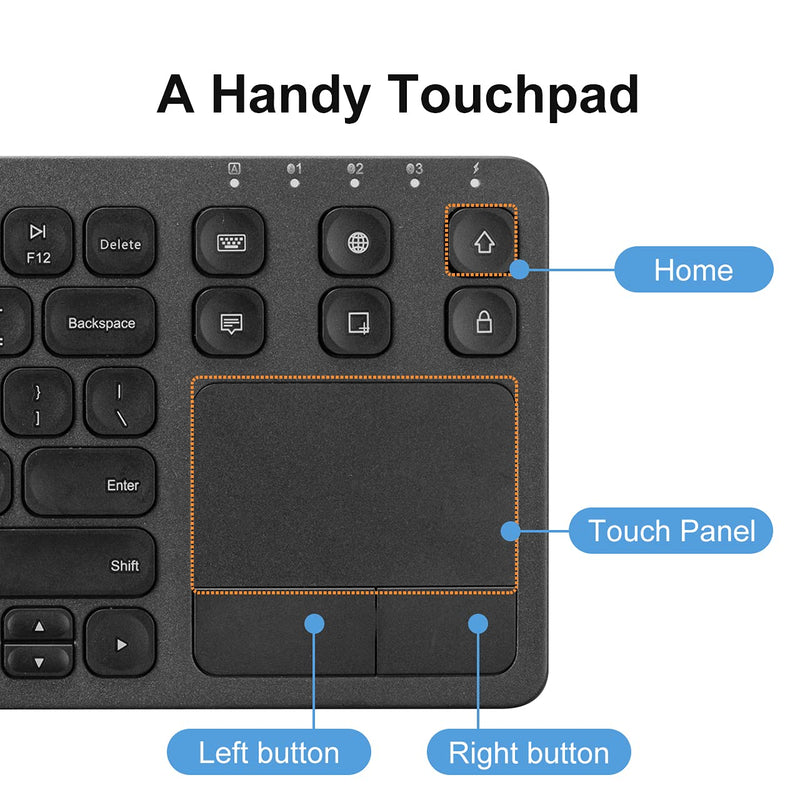[Australia - AusPower] - SANWA Multi Device Bluetooth Keyboard with Touchpad, Rechargeable Keypad with Trackpad for Laptop Desktop Computer PC iPad/iPhone Tablet, Compatible with MacBook, Windows, Android, iOS, Black 
