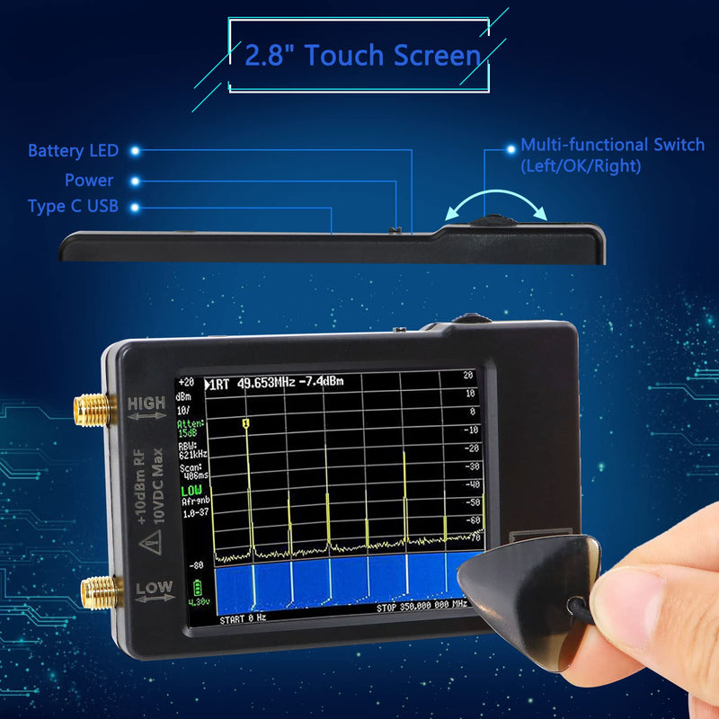 [Australia - AusPower] - Upgraded TinySA Spectrum Analyzer,Karagas Spectrum Analyzer Handheld,MF/HF/VHF Input for 0.1MHZ-350MHZ and UHF Input for 240MHZ-960MHZ,Portable Frequency Analyzer with 2.8 Inch Touch Screen V0.3.1 