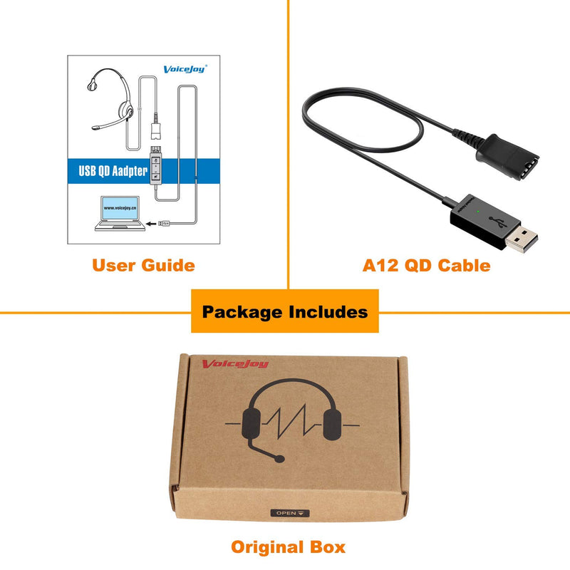 [Australia - AusPower] - VoiceJoy USB Adapter Compatible with Plantronics Quick Disconnect (QD) Wired Headset (Connects Headset to PC, Laptop and Softphones) A12 USB Adapter 