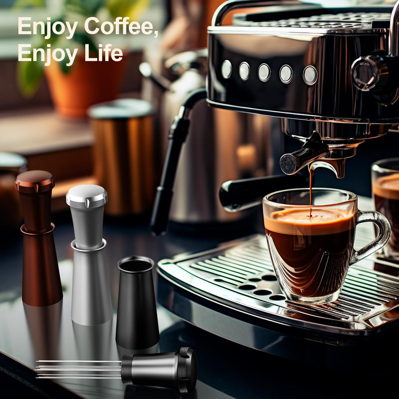 [Australia - AusPower] - Nessus WDT Espresso Distribution Tool, Espresso Accessories with Built-in Cleaning Brush, 0.35mm 10 Needle Distributor and Extra 10 Needles for Espresso Stirrer, Aluminum Handle with Stand for Barista 