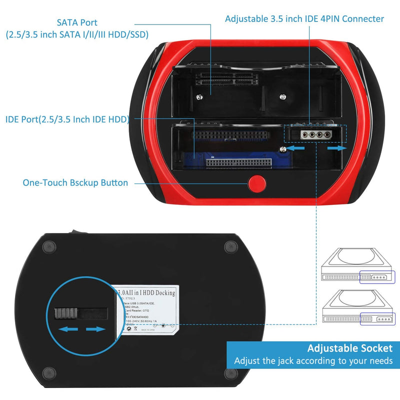 [Australia - AusPower] - Hard Drive Docking Station, Tccmebius TCC-S862-US USB 2.0 to 2.5 3.5 Inch SATA IDE Dual Slots External Enclosure with All in 1 Card Reader and USB 2.0 Hub for 2.5" 3.5" IDE SATA I/II/III HDD SSD 