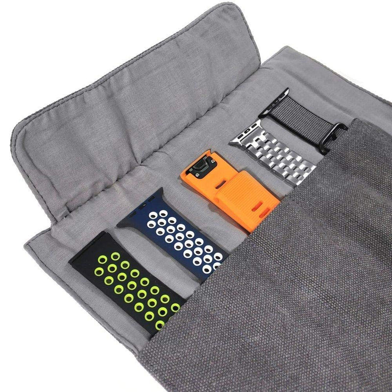 [Australia - AusPower] - YOOSIDE Watch Band Accessories,Smart Watch Band Protable Storage Bag Case Pouch Organizer-Compatible With Apple Watchbands, Garmin Watch Band, Samsung Watch Band etc -Cotton Canvas (Dark Grey) 