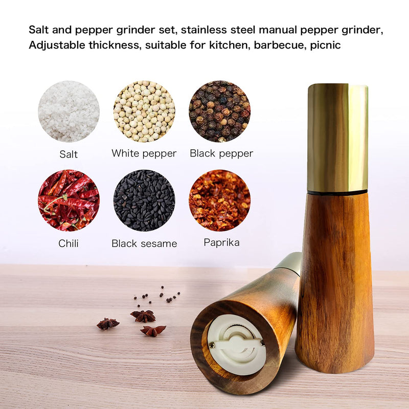 [Australia - AusPower] - Salt and pepper grinder set, stainless steel manual pepper grinder, adjustable thickness, suitable for kitchen, barbecue, picnic, 2 packs 7.28 inches 