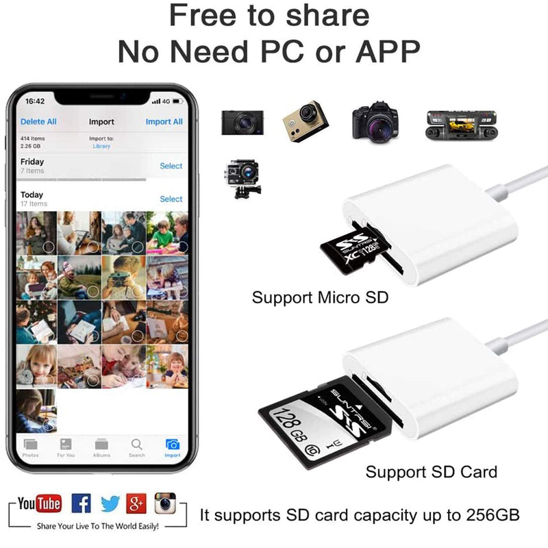 [Australia - AusPower] - 2 Pack-Lightning to SD Card Camera Reader Adapter,Dual Card Slot Memory Card Reader Supports SD+TF Card Trail Camera Viewer Portable Micro Sd Card Reader for iPhone 12/SE/iPad[Apple MFi Certified] 