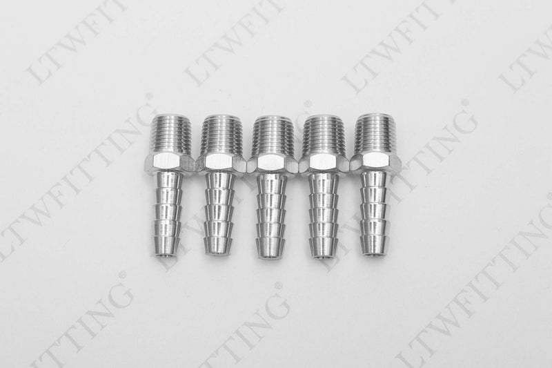 [Australia - AusPower] - LTWFITTING Bar Production Stainless Steel 316 Barb Fitting Coupler/Connector 1/4" Hose ID x 1/8" Male NPT Air Fuel Water(Pack of 5) 