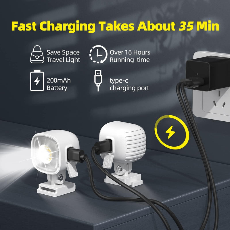 [Australia - AusPower] - 2 Pcs Rechargable Headlights for Croc, Outdoor Waterproof LED Flashlight for Shoes, Clip on Crock Light Attachment Charm, Accessories for Camping, Walking, IPX6, 3 Light Modes, Last 20 Hours 