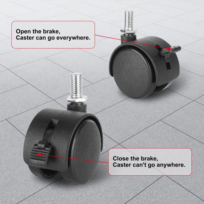 [Australia - AusPower] - Dalyndar 4 Pack 1.5 Inch Swivel Stem Caster Wheels Replacement Casters 1.5'' Furniture Wheel with Locking Brake Metric Threaded Stem M8 Wheels for Table Drawer Plant Shelf Metal Rack Laundry Basket 