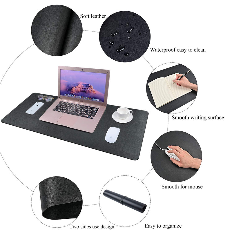 [Australia - AusPower] - Desk Pad for Office Home 31" x 13",PU Leather Waterproof Large Desk Writing Mat Organizer,Multifunctional Ultra Thin Dual Use Desk Blotters Mouse Pad Protector … (Black) Black 