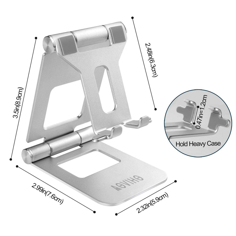 [Australia - AusPower] - Adjustable Cell Phone Stand - Aoviho Desktop Phone Holder - Portable Aluminum Phone Dock Cradle for iPhone 13 12 Pro 11 8 7 6 X XR XS Max 6S 5 SE Huawei (Silver) Silver 