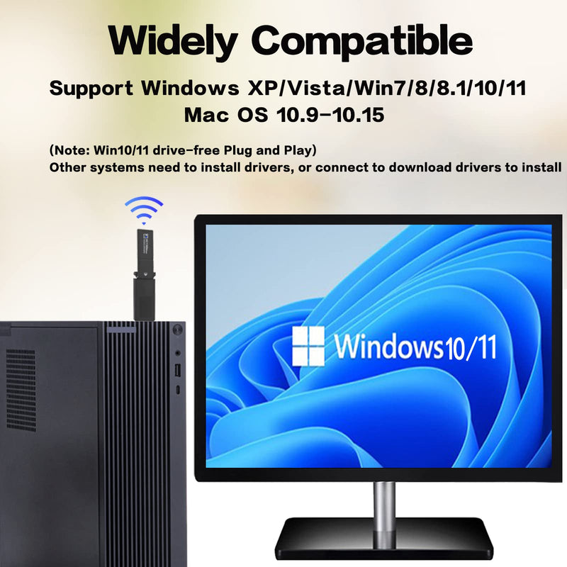 [Australia - AusPower] - USB WiFi Adapter,PC WiFi Adapter,WiFi Adapter for Desktop PC,AC1300Mbps Long Range,Dual-Band 5dBi High Gain Antenna,USB 3.0,2.4GHz/5GHz,Support Windows 11/10/8.1/8/7/XP,Mac OS 10.9-10.15 
