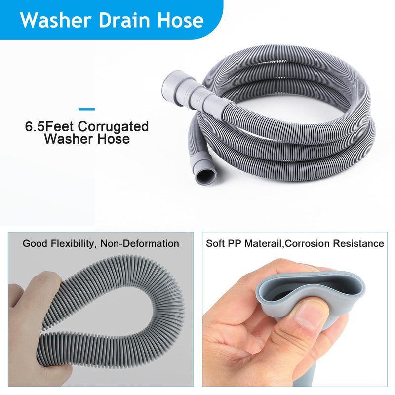 [Australia - AusPower] - Sunenlyst Washing Machine Drain Hose, Universal Dishwasher Drain Hose Extension Kits, 6.5 Feet Flexible Washer Drain Hose Washer Hose, Portable Discharge Washer Hoses with 1 U-Bend Holder 2 Hose Clamp 