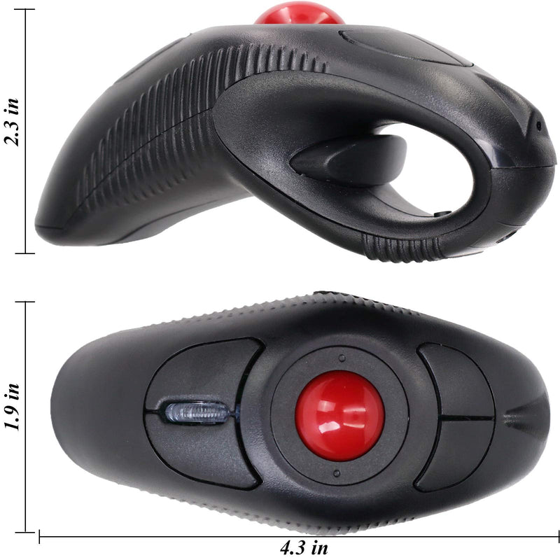 [Australia - AusPower] - EIGIIS 2.4G Ergonomic Trackball Finger Handheld USB Wireless Mouse for PC Laptop Mac Left and Right Handed User (Black Wireless Red TrackBall) Black Wireless Red TrackBall 