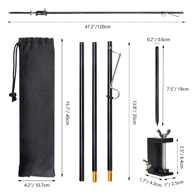[Australia - AusPower] - TOBWOLF Portable Camping Folding Lamp Pole, Lightweight Collapsible Aluminum Lantern Stand, Outdoor Lamp Post Hanging Light Holder Stick for Picnic, Hiking, Fishing, Backpacking, Garden BBQ Black 