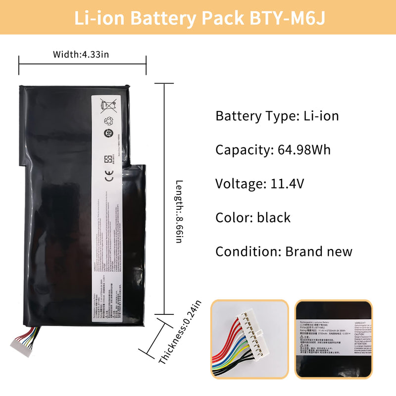 [Australia - AusPower] - BTY-M6J Laptop Battery Replacement for MSI GS63VR 6RF-016CN 6RF-095CN GS73VR 6RF-001US BP-16K1-31 9N793J200 Stealth Pro GS63VR GS73VR 