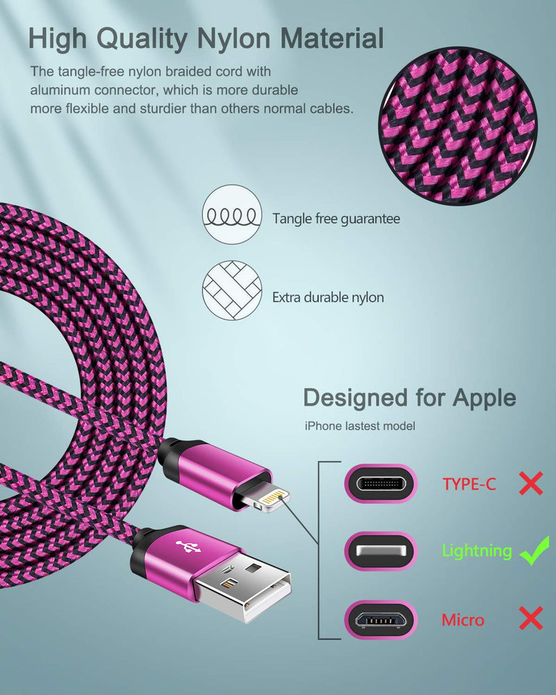 [Australia - AusPower] - [Apple MFI Certified] iPhone Charger for 12/12 Mini/12 Pro/12 Pro Max/SE/11/11 Pro/11Pro Max/XS/XR/8/7/6s, iPad, iPod, AILKIN Fast Charging Braided Cable with USB Wall Charger, Dual USB Block 6ft Cord pink 