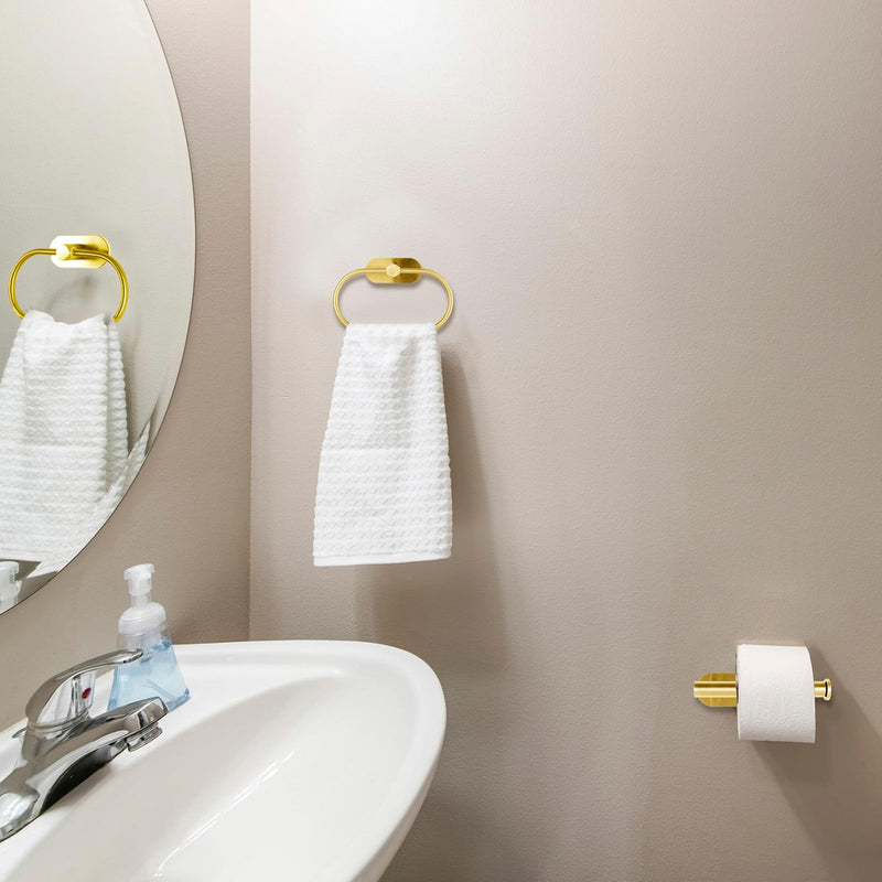 [Australia - AusPower] - Toilet Paper Holder/Towel Ring Self Adhesive, Eolax No Drilling Gold Bathroom Hardware Accessories, Stainless Steel Sticky Toilet Roll Hanger and Hand Towel Holder, Wall Mounted, 2 Pieces 