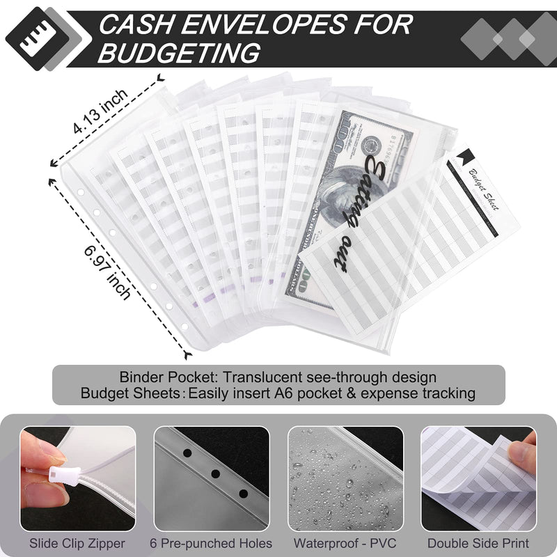 [Australia - AusPower] - Sooez A6 PU Leather Binder Budget Planner Organizer 6 Ring Binder Cover, 8Pcs Binder Pockets, 24Pcs Expense Budget Sheets & 8Pcs 34 Categories Sticker Labels, Money Saving Binder for Budgeting, Black 