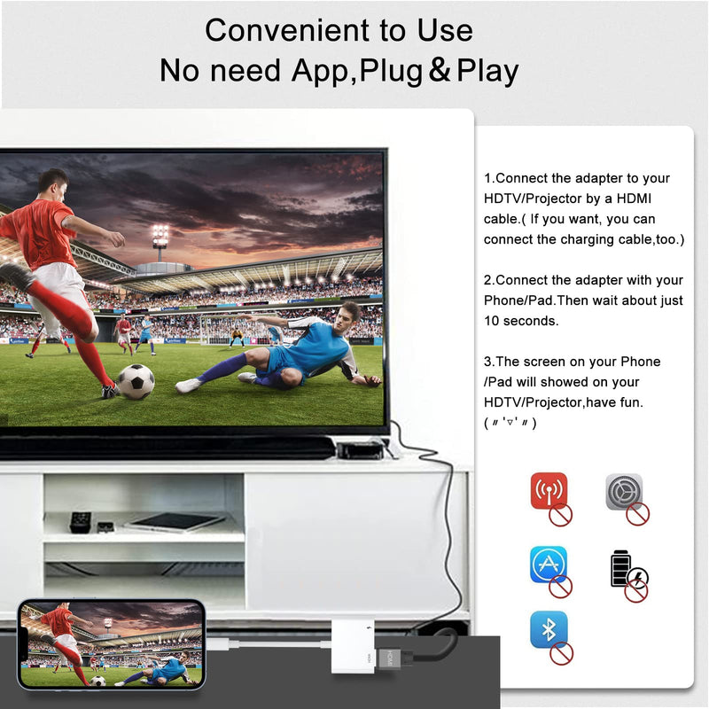 [Australia - AusPower] - HDMI Adapter for iPhone, Digital Av Adapter for iPhone, 1080p HDTV Video & Audio Sync Screen Connector (No Need Power).Compatible with iPhone 13/12/11/X/8/8 Plus/7/6/iPad to TV Projector/Monitor. 