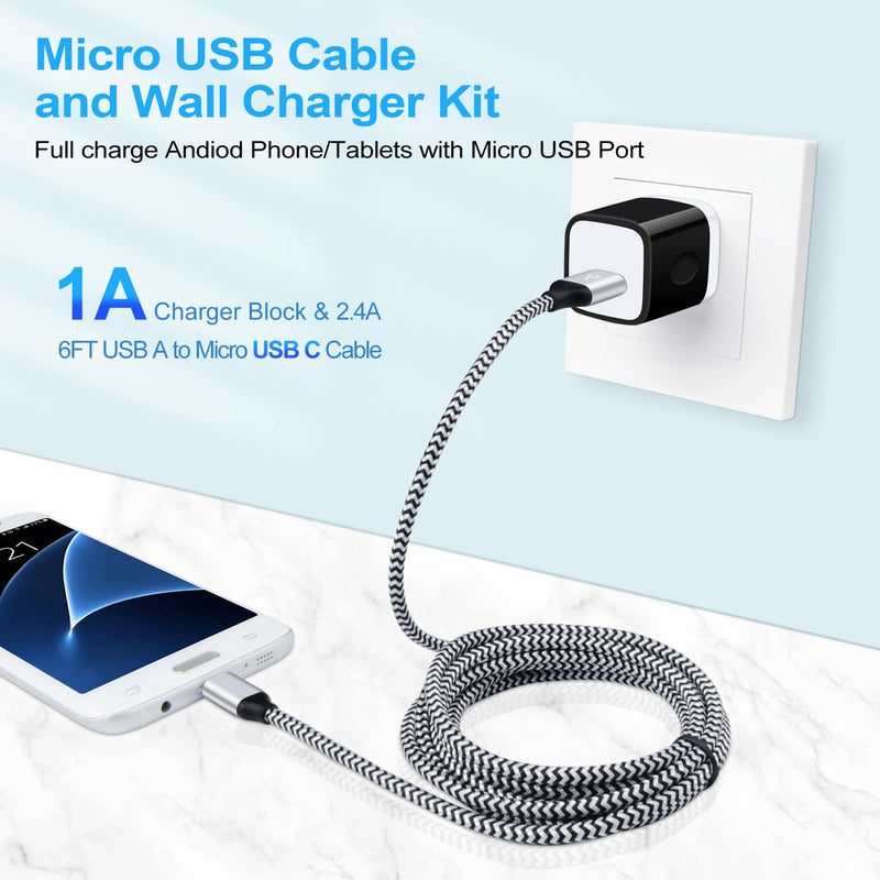 [Australia - AusPower] - Micro USB Wall Charger Android Charger Cable, 6FT Fast Charging Micro USB Cord One Port Charger Cube for LG Stylo 3 2, Stylus 3 2, K50 K40 K30 K31 K20 V10 W30 Q6 G4 G3 G2, X Power/X power2 /X Power 3 Black 
