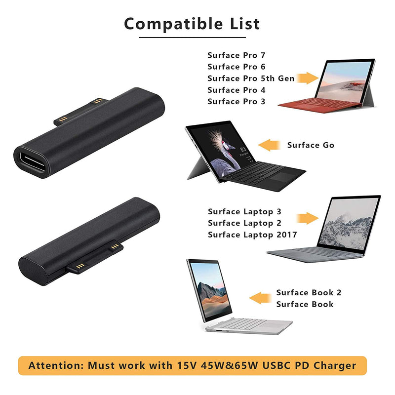 [Australia - AusPower] - BINZET 15V 3A Surface Connect to USB-C Charging Adapter, Compatible for Microsoft Surface Pro 7/6/5/4/3, Surface Laptop/Go/Book [1 Pcs Connector Only] 1 