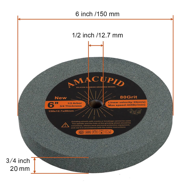[Australia - AusPower] - AmaCupid 6 inch Grinding Wheel,Green Silicon Carbide.Bench Grinders,for Grinding Carbide Tools and Workpieces.Products of Metal and Non-Metallic Materials. 1/2 Inch Arbor, 3/4 inchThickness,80 Grit 